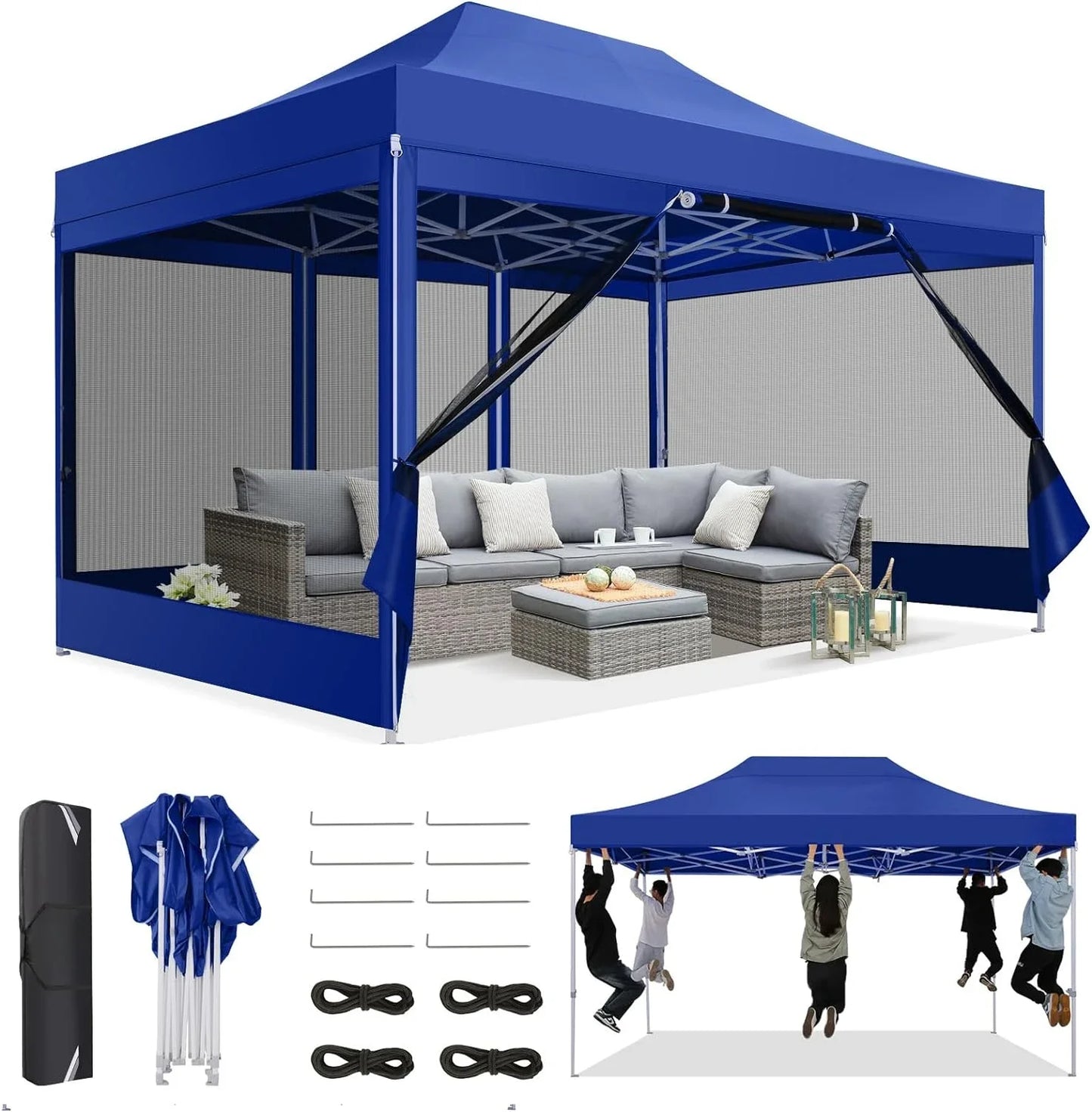 Canopy Tent 10x15 Heavy-Duty, Pop-Up Gazebo with Mosquito Netting, Waterproof Canopy with Sidewalls, Party Tent with Carry Bag
