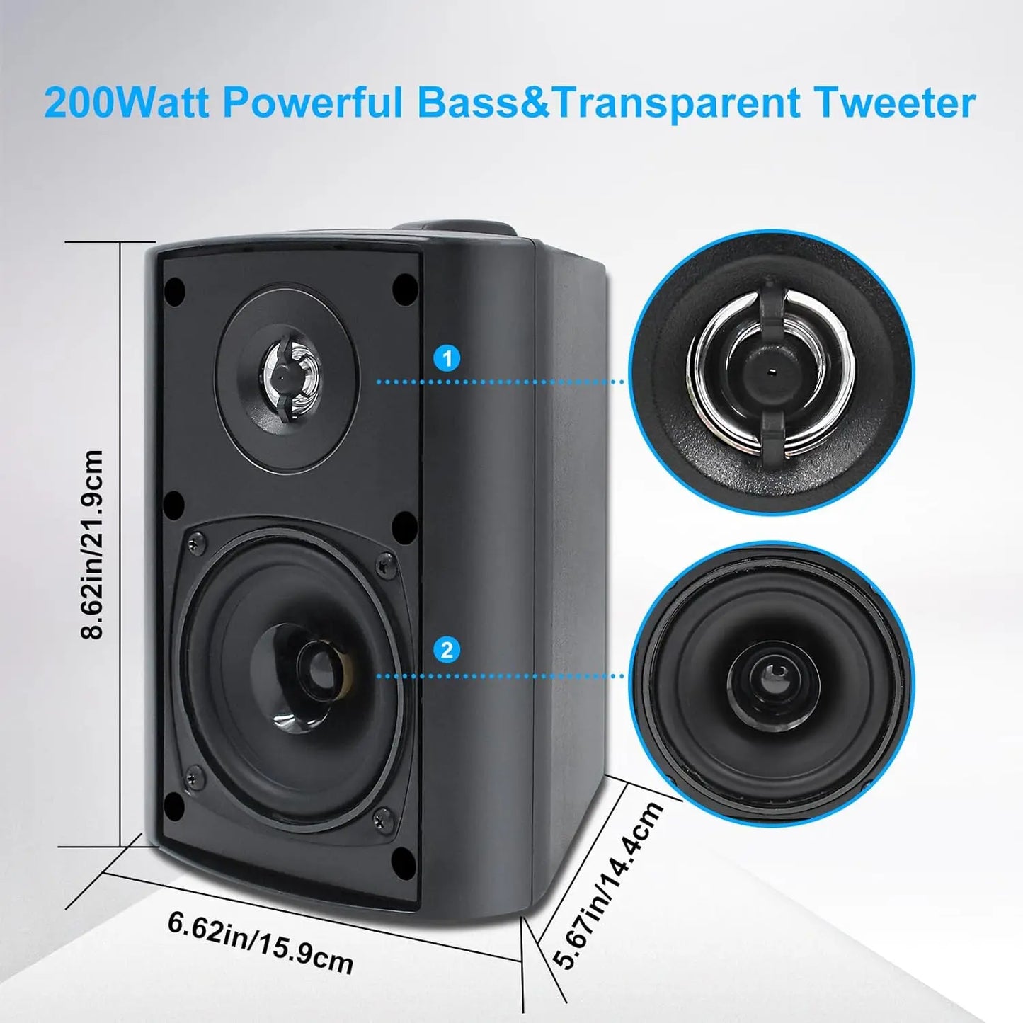 Herdio 2PCS 4'' 200W Passive Wired Outdoor Speakers With Powerful Bass Expansive Stereo Sound Coverage All-Weather Durability