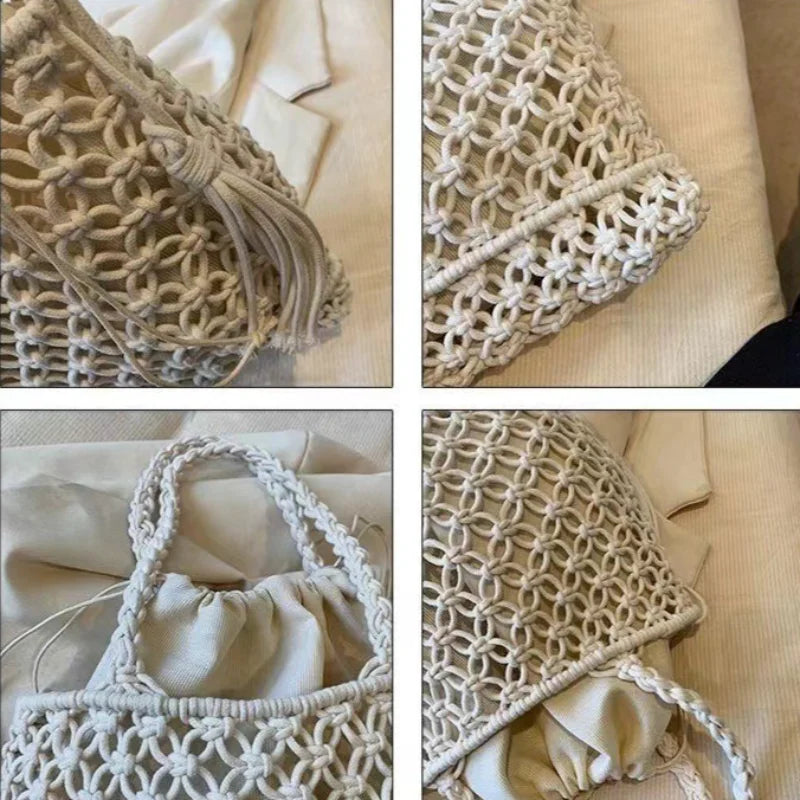 Fashion Handmade Woven Bag Tassel Accessories Summer Woven Solid Color Shoulder Bag Large Tote Bag