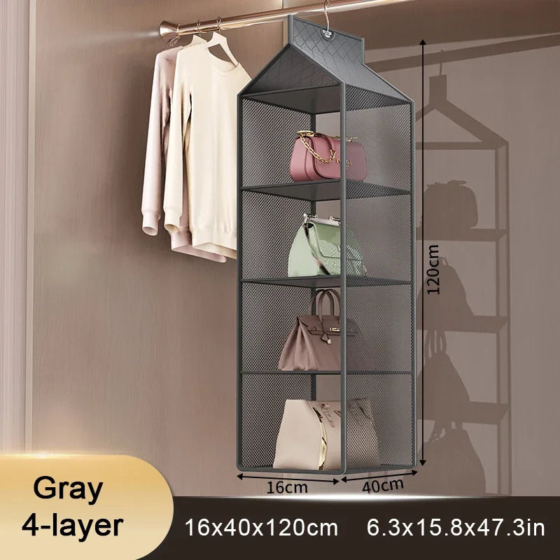 Wardrobe Closet Transparent Storage Bag Hanging Handbag Organizer Underwear Bra Organizer Storage Washable