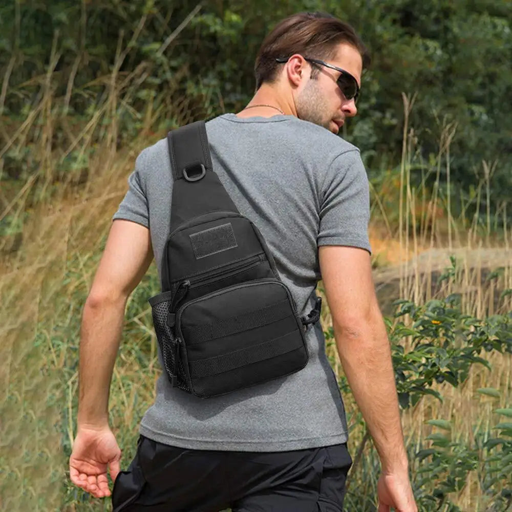 Men‘’s Backpack Molle Tactical Sling Chest Bag Travel Crossbody Bag Pack Messenger Sling Shoulder Bag Water Bottle Holder Bag