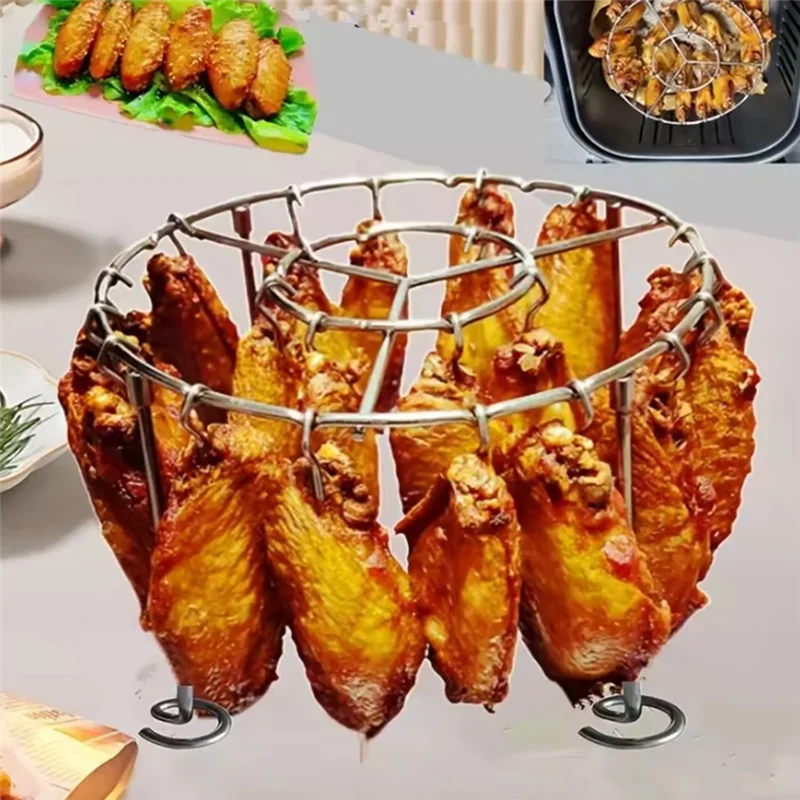Food Grade 304 Stainless Steel Air Fryer Oven BBQ Grill Rack With Grooves Multi Functional Skewer For Kitchen And Outdoor Use