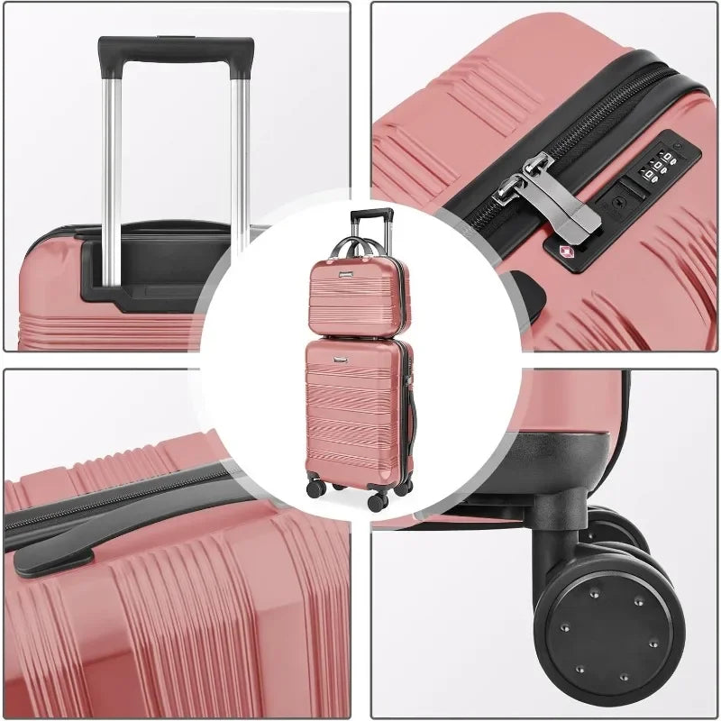 Carry On Luggage 22x14x9 Airline Approved, Hard Case Luggage Sets 2 Piece, PC+ABS Small Luggage Suitcase with TSA Lock & Spinner