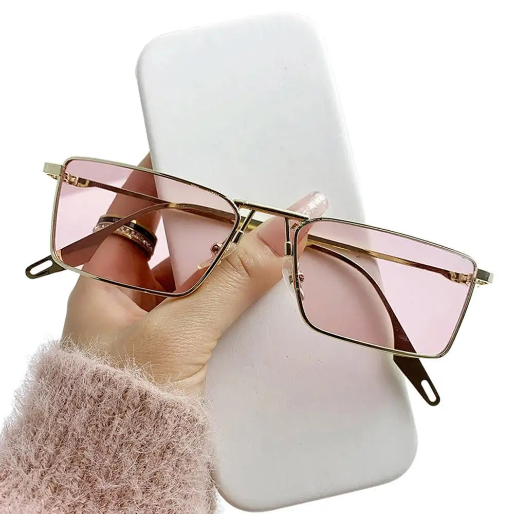 Fashion Small Rectangle Sunglasses Men Women Vintage Punk Square Driving Sun Glasses Luxury Brand Metal Frame Black Eyewear