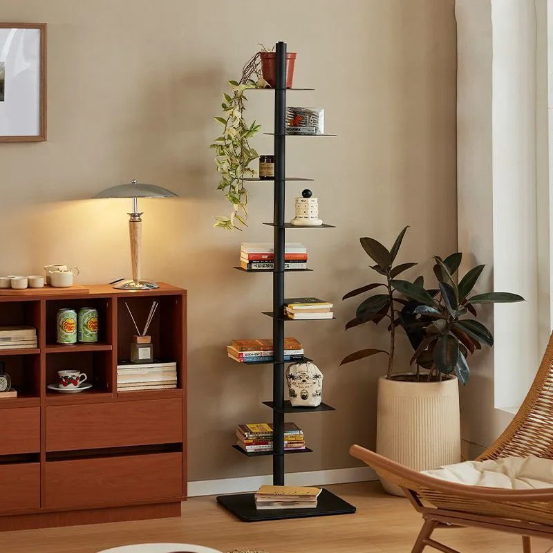 MOMO Iron Living Room Shelf Simple Storage Floor Ins Creative Multi-layer Rotating Invisible Display Shelf Bookshelf