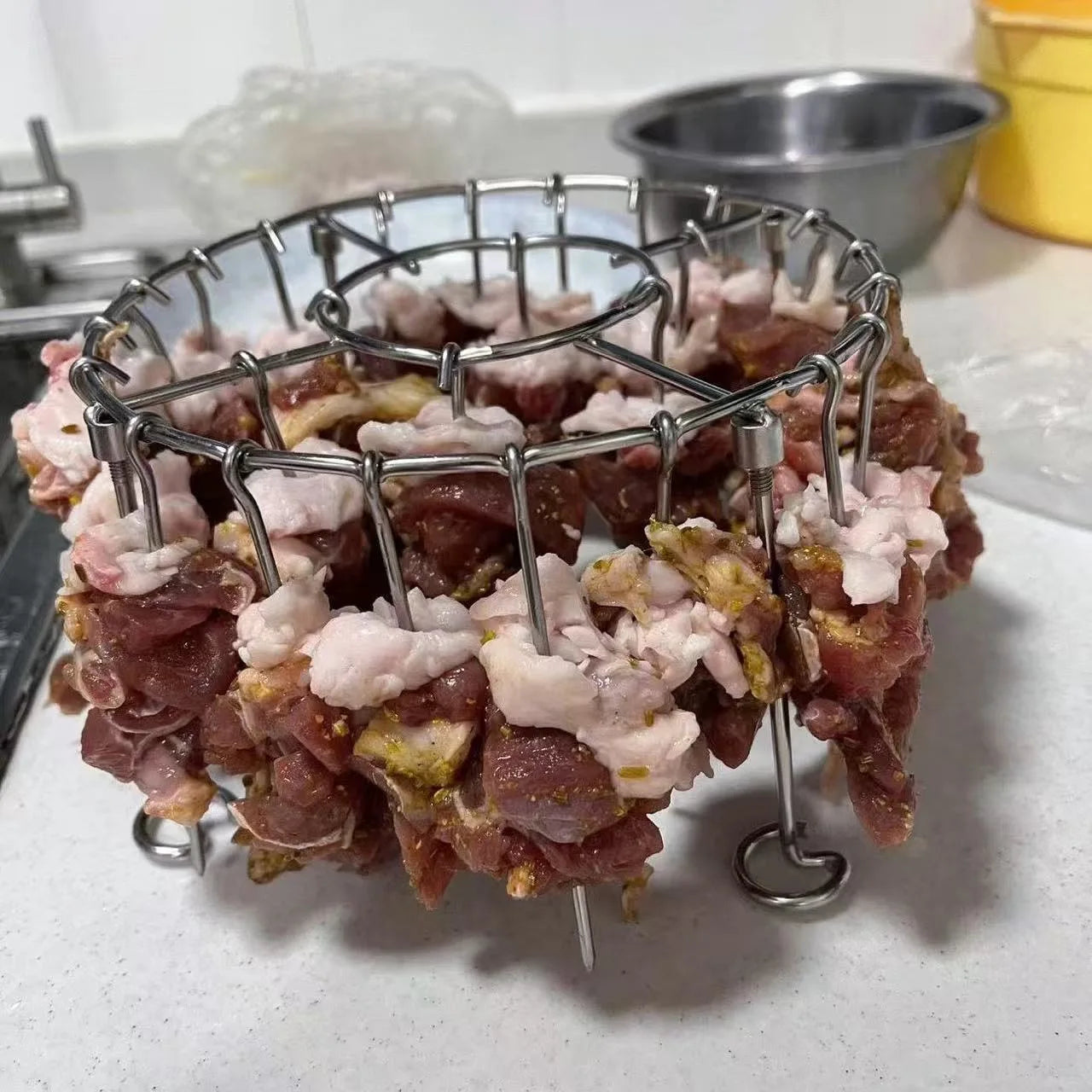 Food Grade 304 Stainless Steel Air Fryer Oven BBQ Grill Rack With Grooves Multi Functional Skewer For Kitchen And Outdoor Use