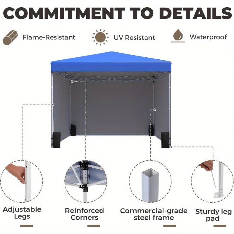 10'x10' Pop Up Canopy Tent with 3 Sidewall Portable Shelter Gazebo Easy Outdoor Sun Shade for Events Parties and Camping