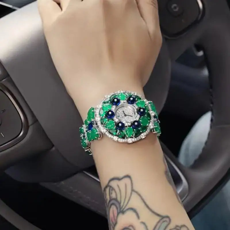 ZOCA Luxury Woman Bracelet Gemstone Wristwatch 925 Sterling Silver Original High Quality Bracelet Elegant Woman Quartz Watch