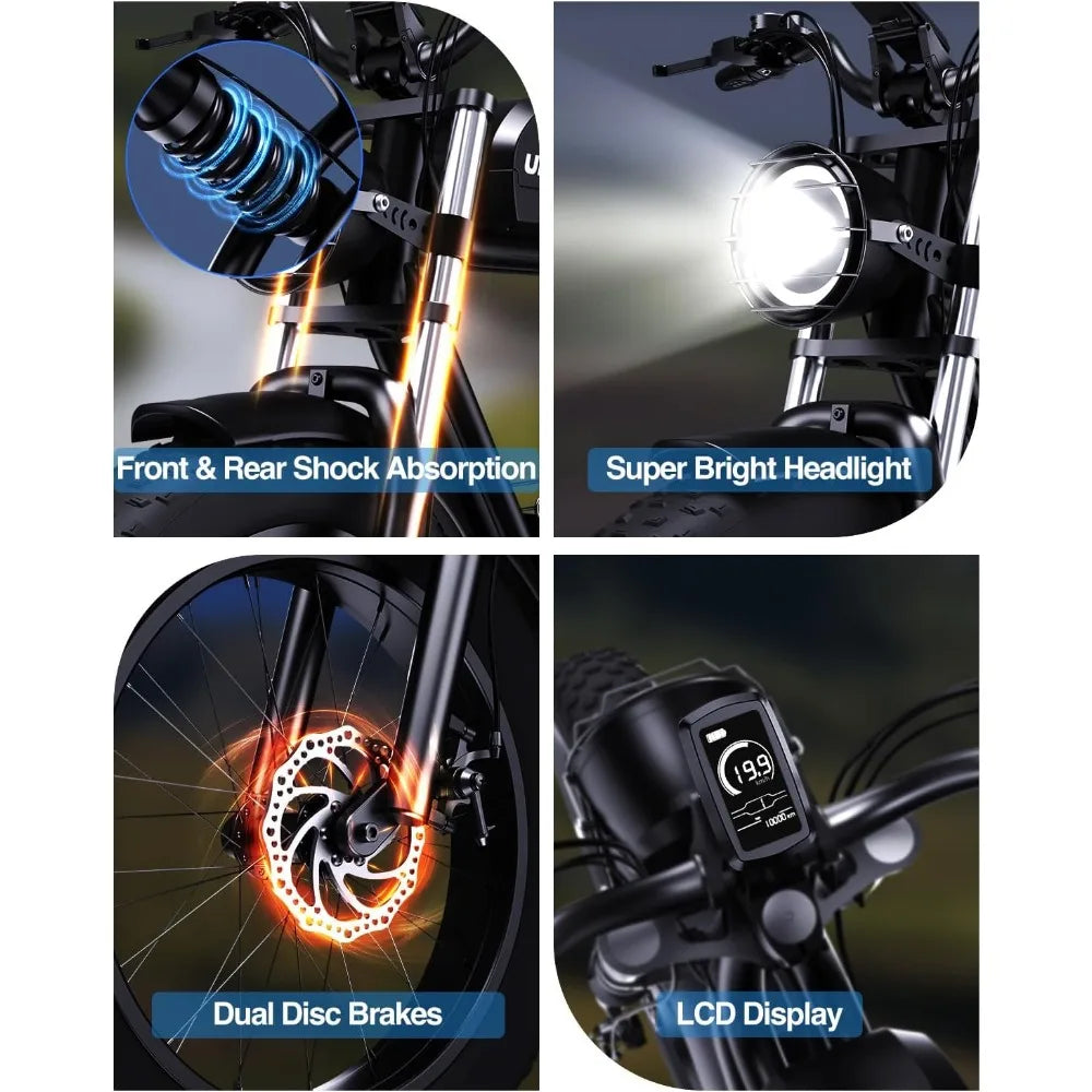 Electric Bike, 1500W 30MPH,48V 20/23AH,Max 75Miles Electric Motorcycle 20" Fat Tire Dirt Bike,7-Speed E-Bike Dual Shock Absorber