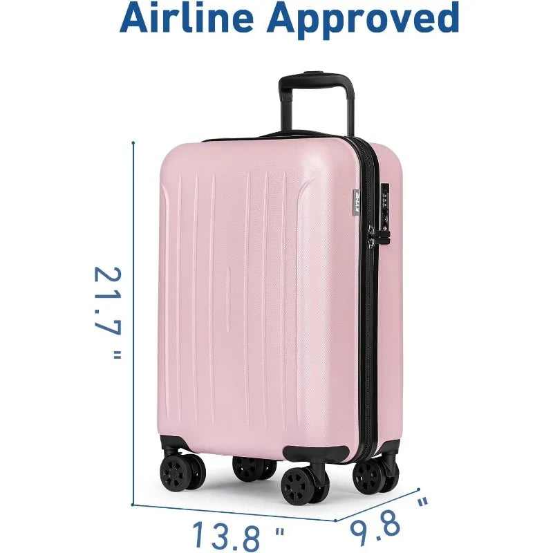 Pink Carry On Luggage 22x14x9 Airline Approved, 20 Inch Hardside Suitcases With Wheels, Hard Shell Suitcase With TSA Lock