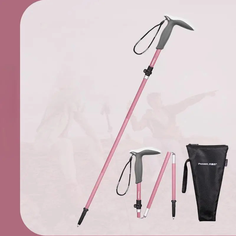 Ultralight folding trekking pole with external lock telescopic carbon fiber hiking cane climbing crutch outdoor equipment