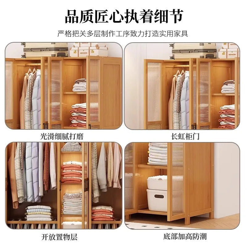 Wardrobe home bedroom simple wardrobe bamboo with door clothes storage cabinet modern simple dustproof storage cabinet