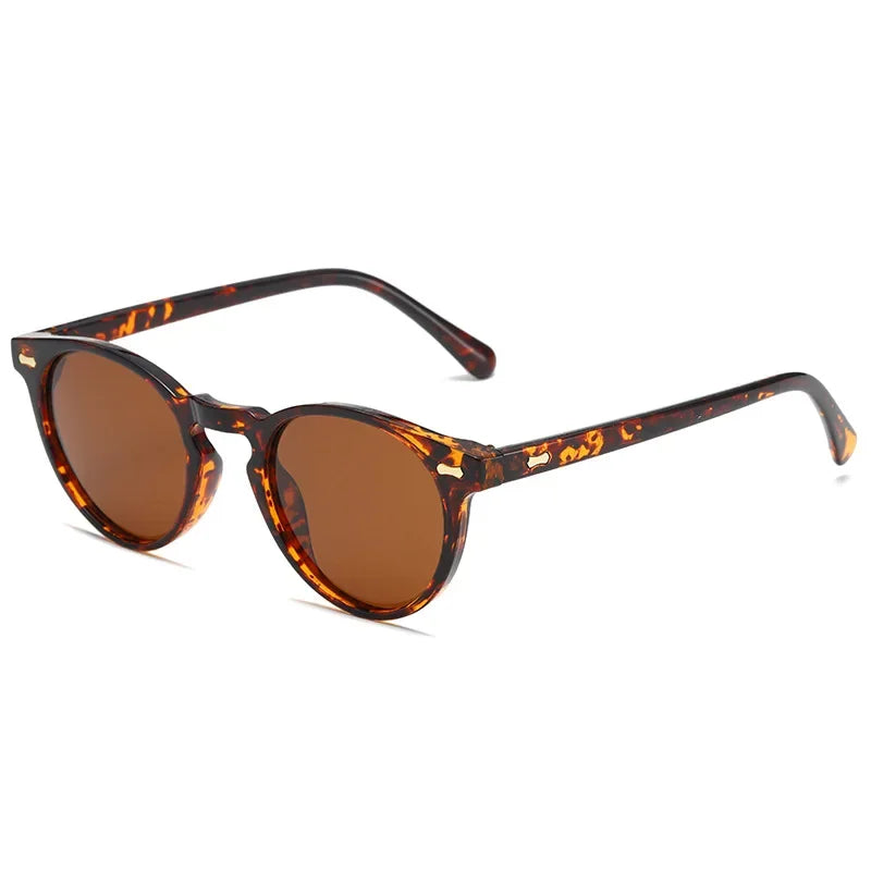 Small Round Sunglasses Women Vintage Brand Designer Brown Sun Glasses Round Frame Rivet Shades Female Ladies UV400 Gafas De Sol