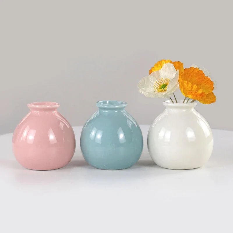 Ceramics Flower Vase Nordic Hydroponics Vases for Home Room Decoration Mini Flower Plant White Bottle Pots Desktop Ornament