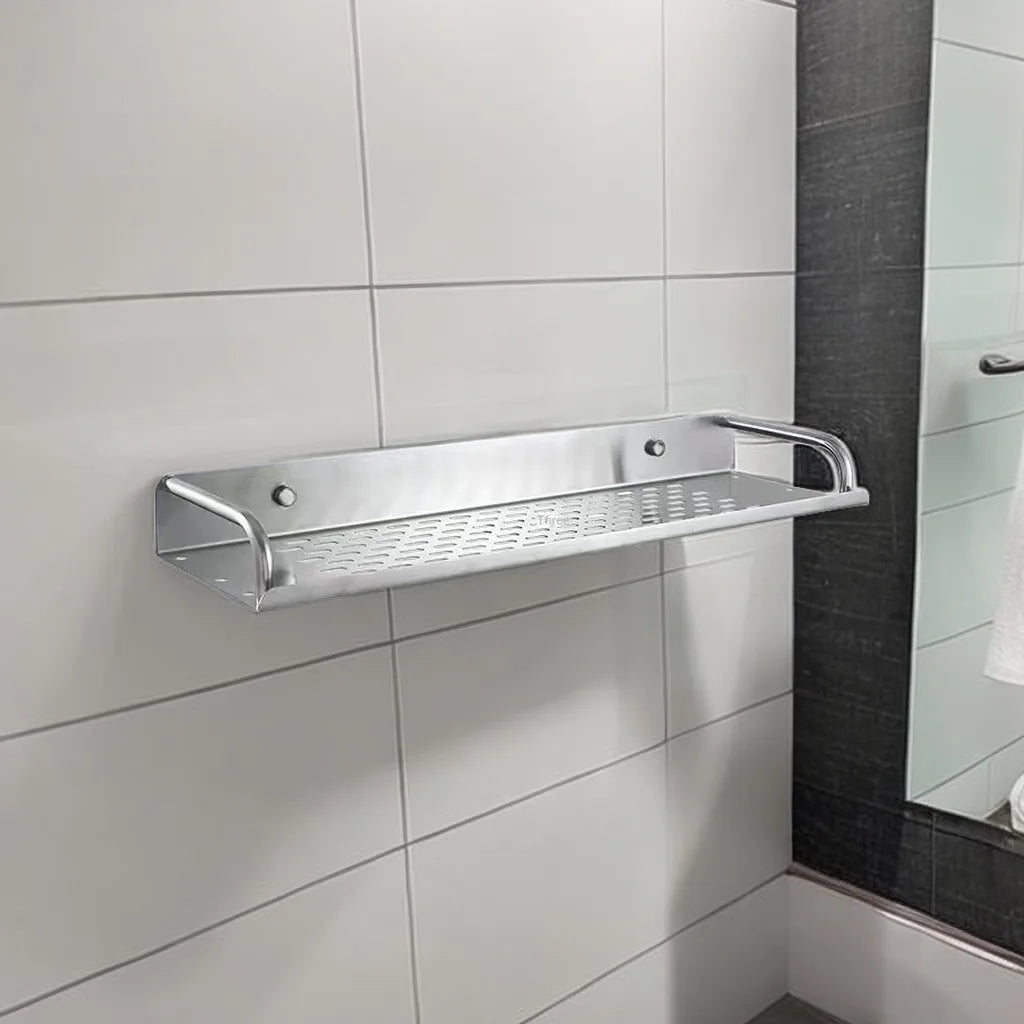 Bathroom Shelf Organizer Storage Wall Mounted Shelves Kitchen Shower Rack Stainless Steel Shampoo Holder Drain Water Accessories