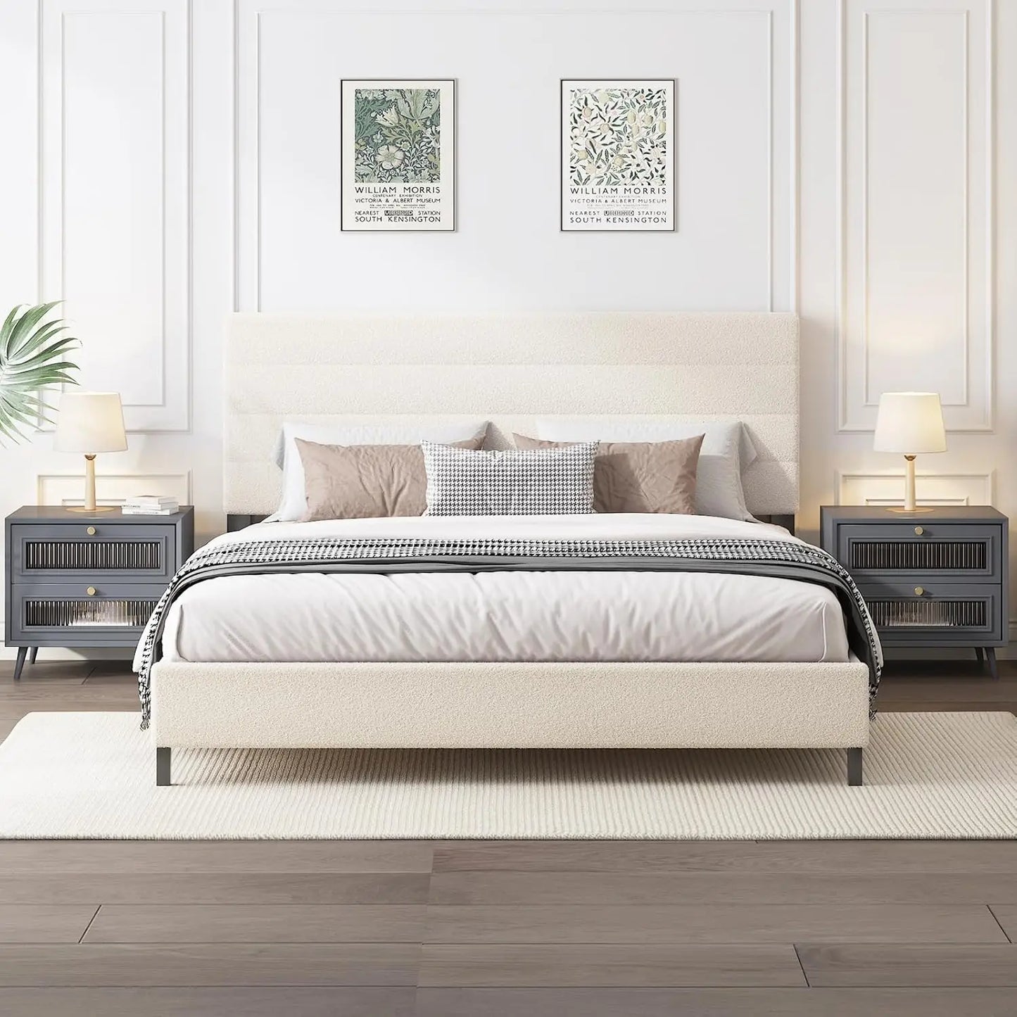 Bed Frame, Modern Upholstered Bed Frame King with Adjustable Linen Headboard, Wooden Slats Support Platform