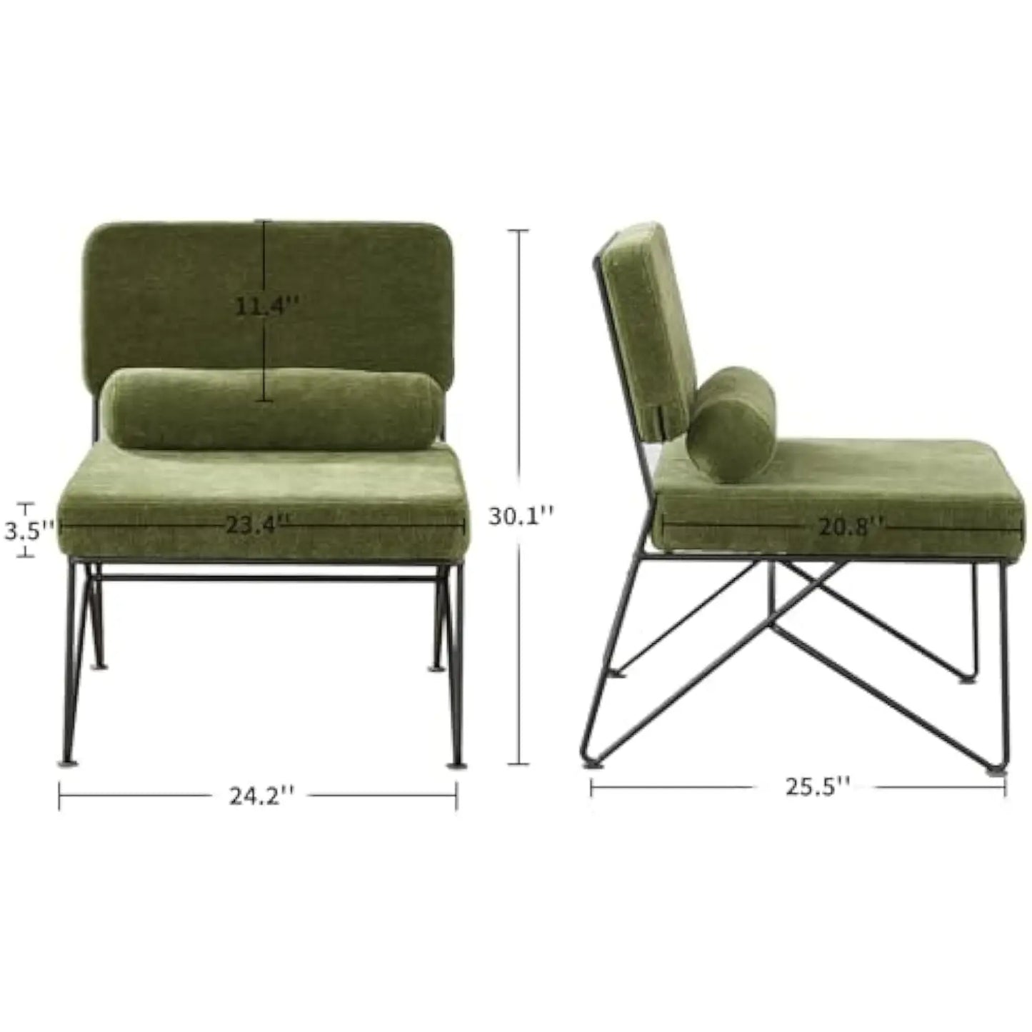 Armless Mid Century Modern Simple Accent Chair, Comfy Chenille Upholstered Living Room Chairs with Sturdy Metal Frame, Lounge R