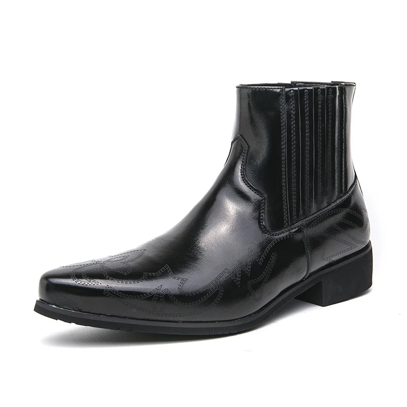 Men's Classic Retro Chelsea Short Boots Mens Fashion Embroidery Ankle Boot High-top Casual Shoes for Men