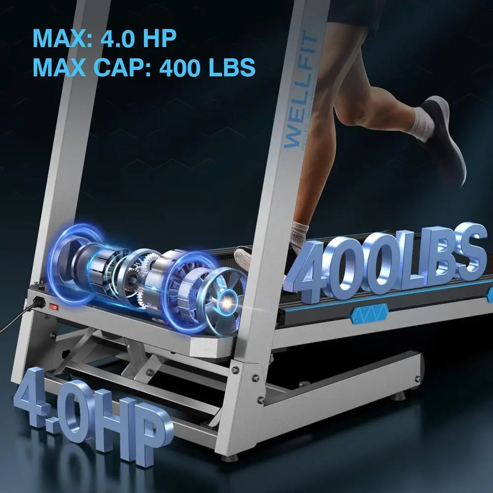 High-Capacity Auto Incline Treadmill, 8.7MPH, 4.0HP, 400+LBS, Smart Voice, KINOMAP Compatible, 95% Assembled, BPM & Music Featur