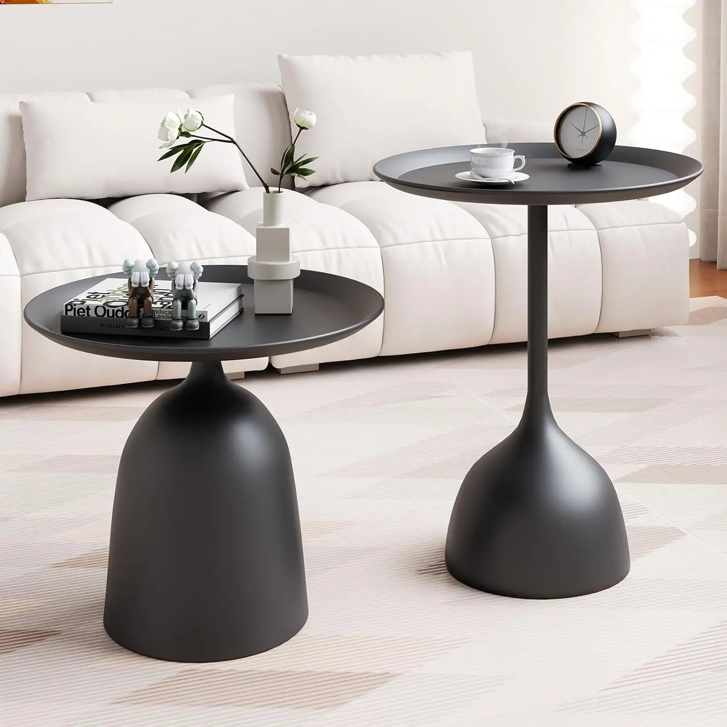Round Coffee Table and End Table Sets for Living Room,Modern Side Table, Nesting Coffee Table Set of 2
