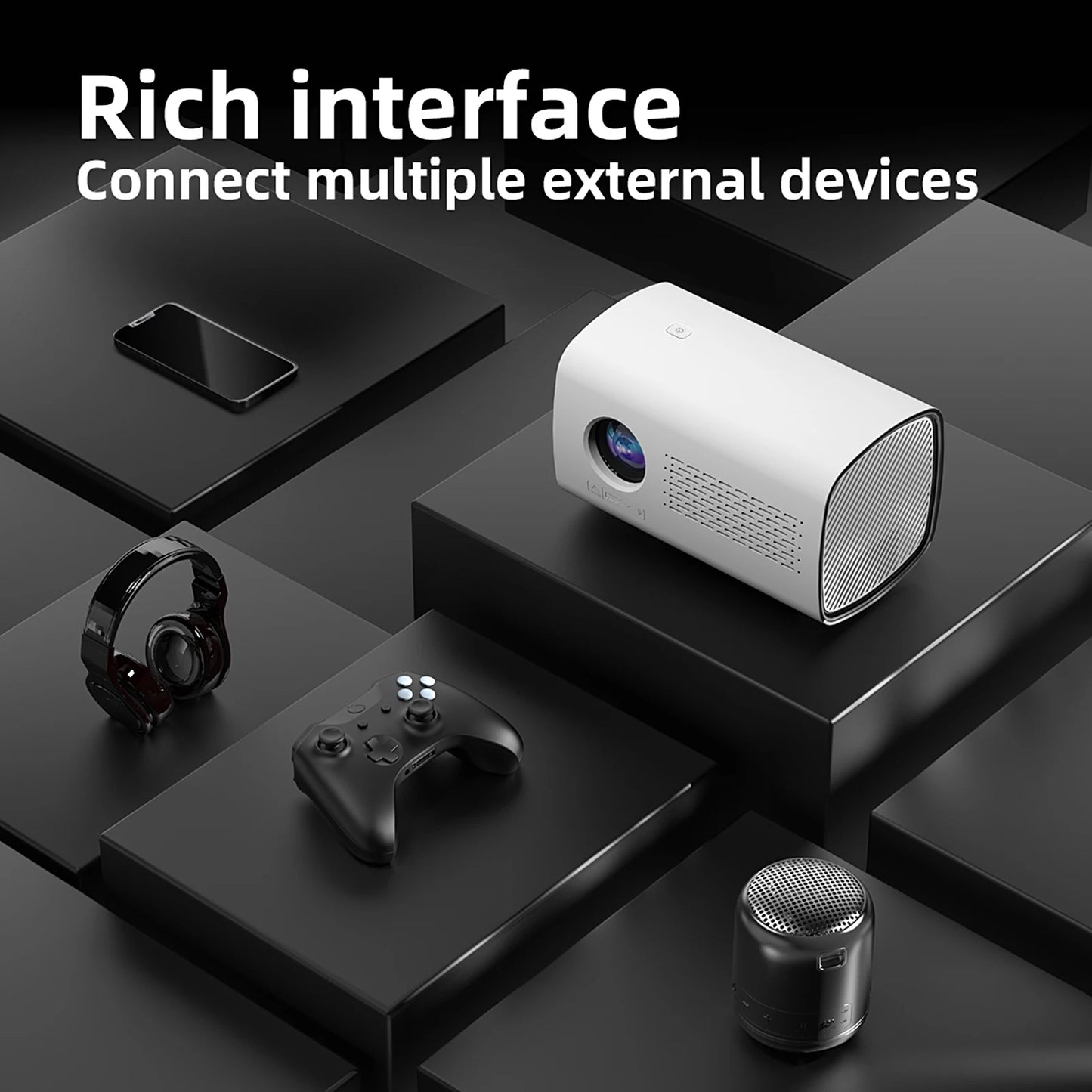 Mini Projector 720P WiFi6 Home Theater Support 150in Display Same Screen Movie Projector Auto Focus w/ Speaker for Home Theater