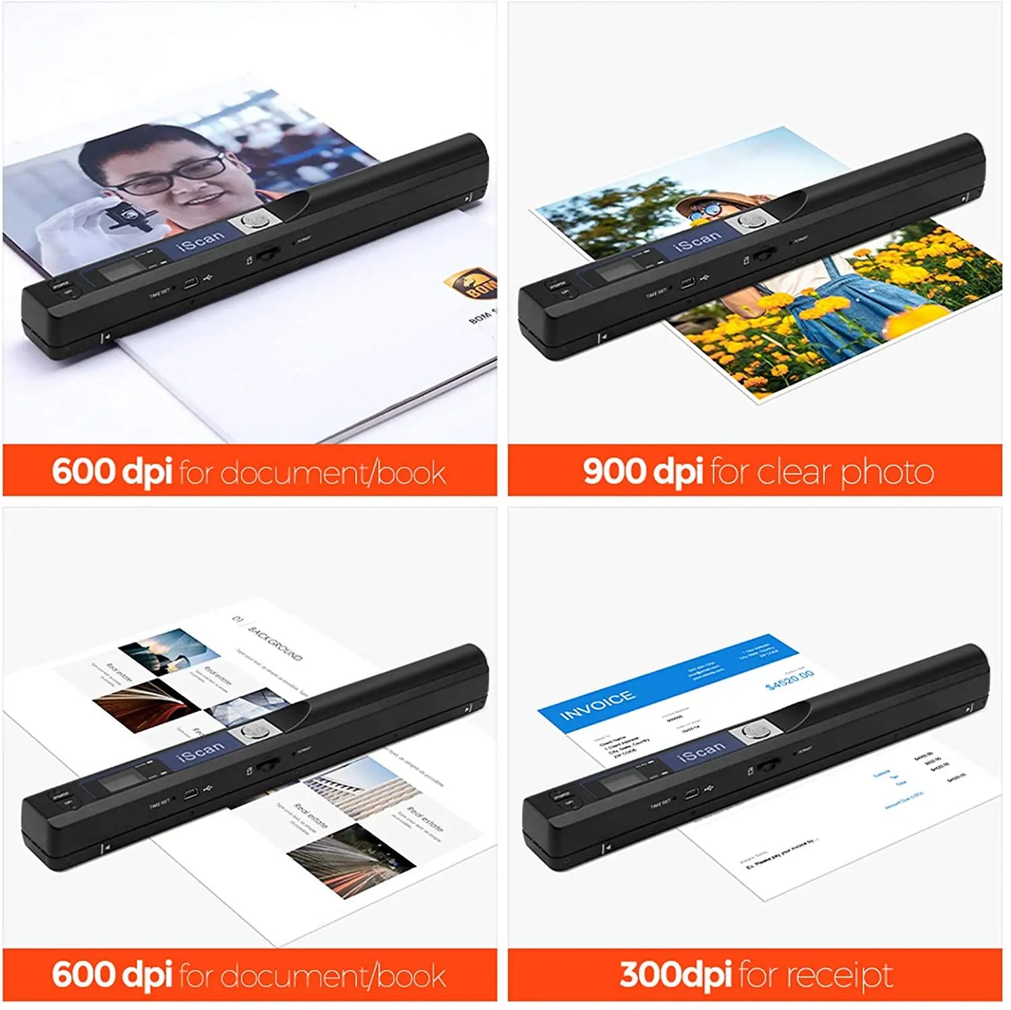 iScan Handheld Scanner A4 Document Fast HD 900DPI USB Wireless Scanner for Work Study Photo Receipts Scan JPG/PDF Word/Excel