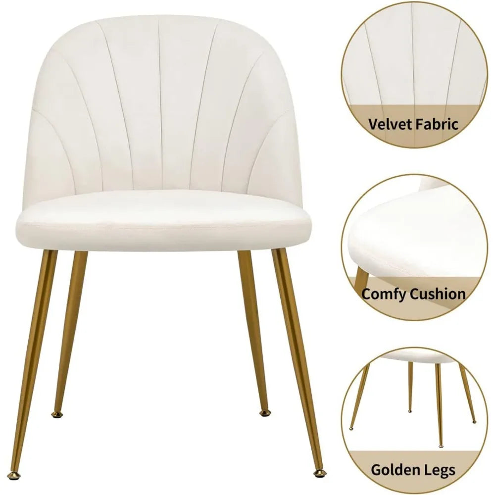 Velvet Dining Chairs Set of 4, Upholstered Mid Century Modern Dining Chairs, Armless Dining Chairs with Metal Gold Legs