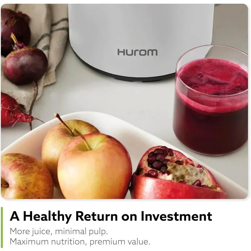 Hurom H400 Easy Clean Slow Juicer, White | Hands Free Hopper Fits Whole Produce Quiet Motor Scrub Free Cleaning BPA Free