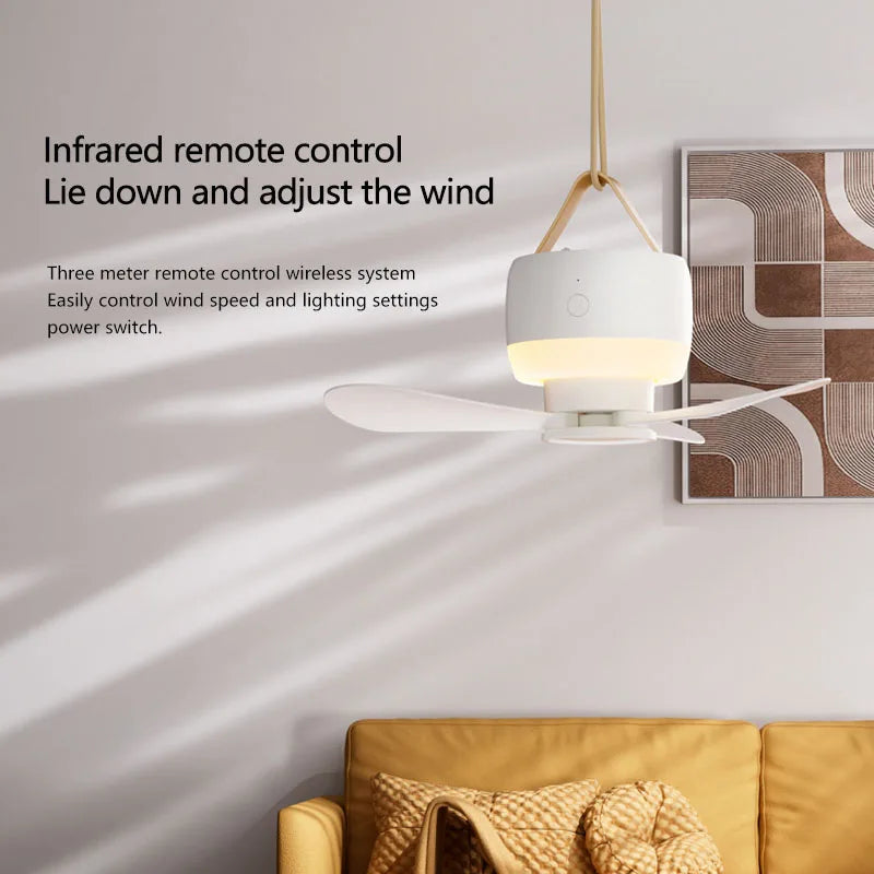 Electric fan Outdoor camping Small ceiling fan dormitory small fan USB charging Remote control Atmosphere lights ceiling fan