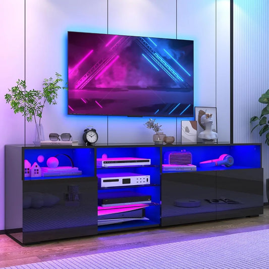 LED TV Stand for 65/70inch TV,High Glossy White TV Stand for Living Room,Modern Gaming Entertainment Center