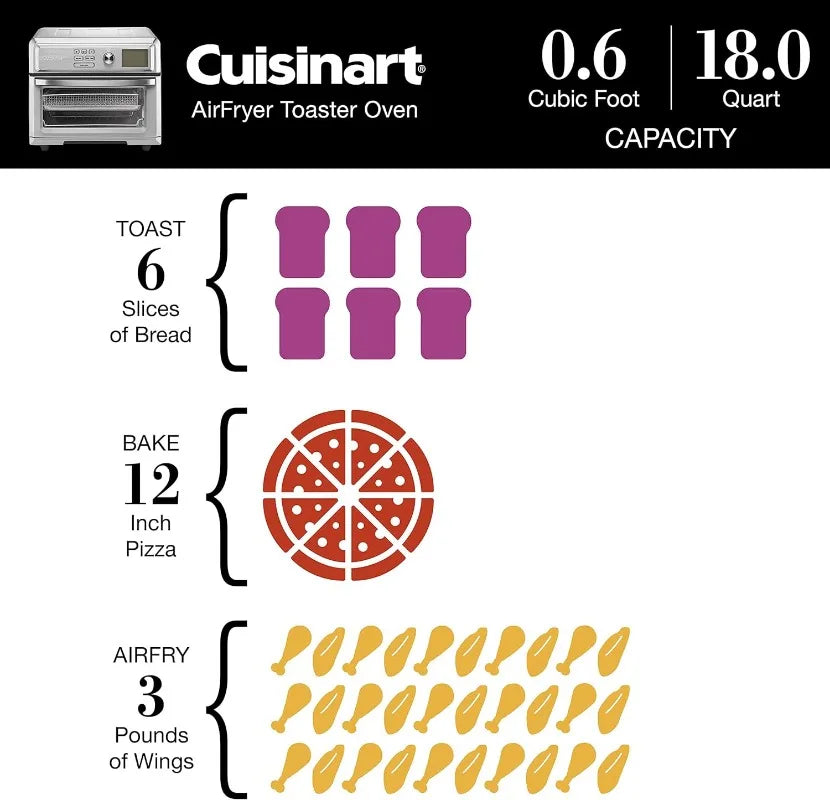 Cuisinart Air Fryer Toaster Oven, Digital Display, Digital 1800 Watt, Adjustable Temperature and Controls, Stainless Steel