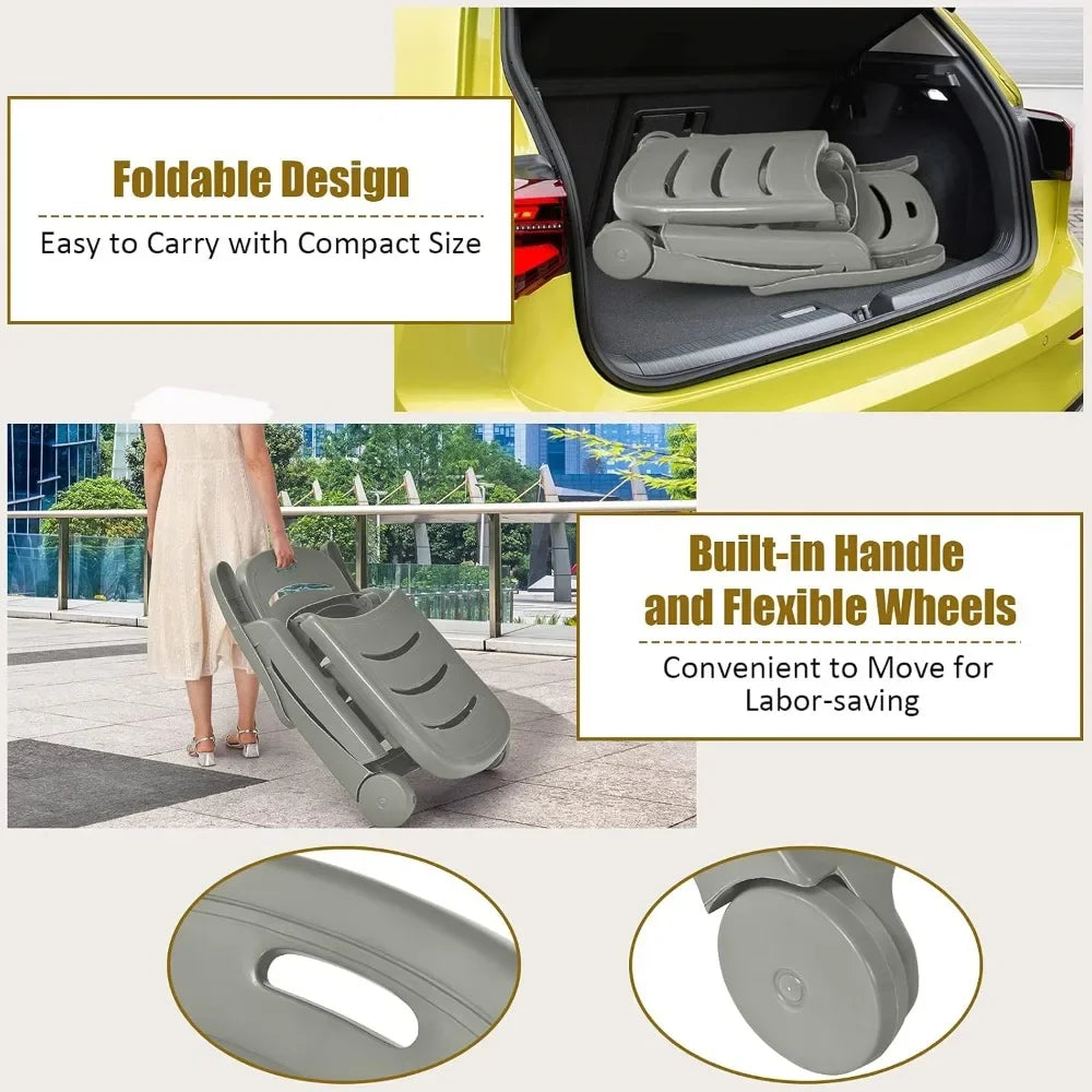 Folding Sunlounger with Wheels, 5-Position Adjustable Outdoor Deck Chair Furniture, Garden Beach Patio