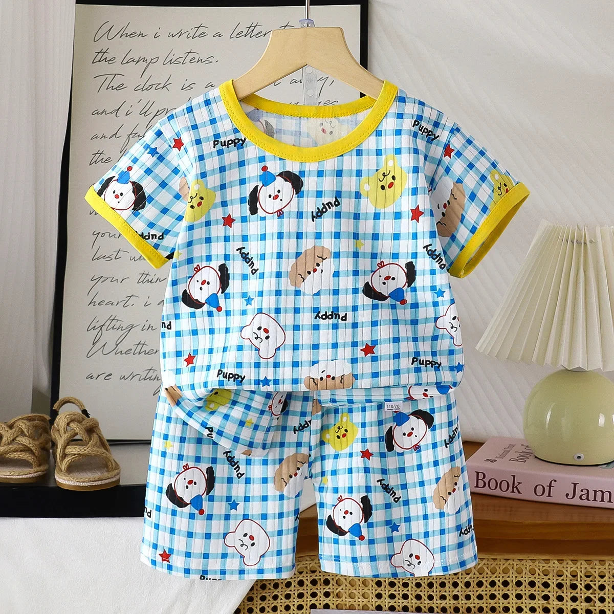 Kids Summer Pure Cotton Clothing Sets Boys Girls Cute Cartoon Short Sleeve T-Shirt Tops with Shorts Toddler Baby Casual Pajamas