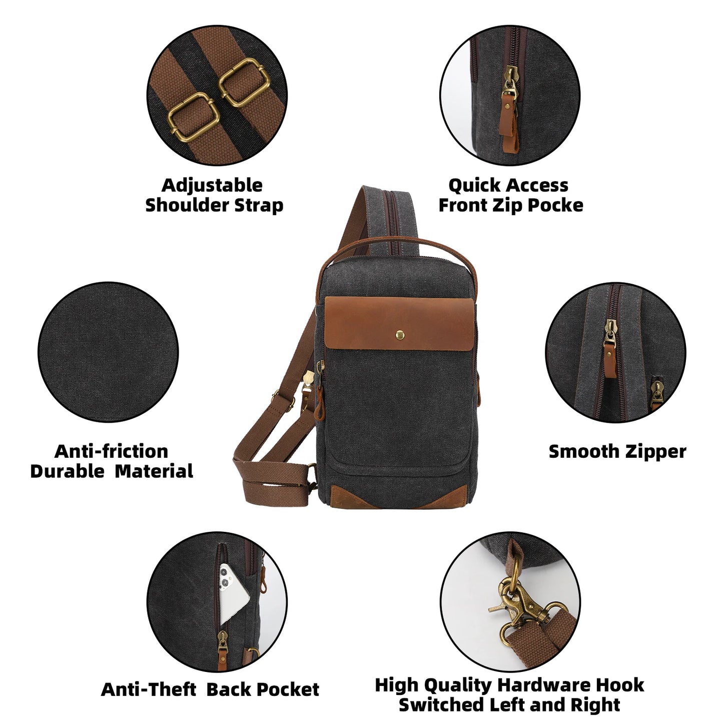 KL928 Canvas Sling Bag Crossbody Backpack Sling Backpack Shoulder Bag Casual Daypacks for Men Women