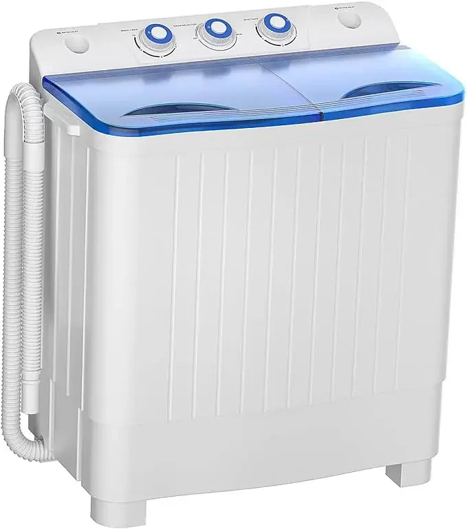 Portable Washing Machine, 28lbs Twin Tub Washer Mini Compact Laundry Machine with Drain Pump, Semi-automatic 18lbs