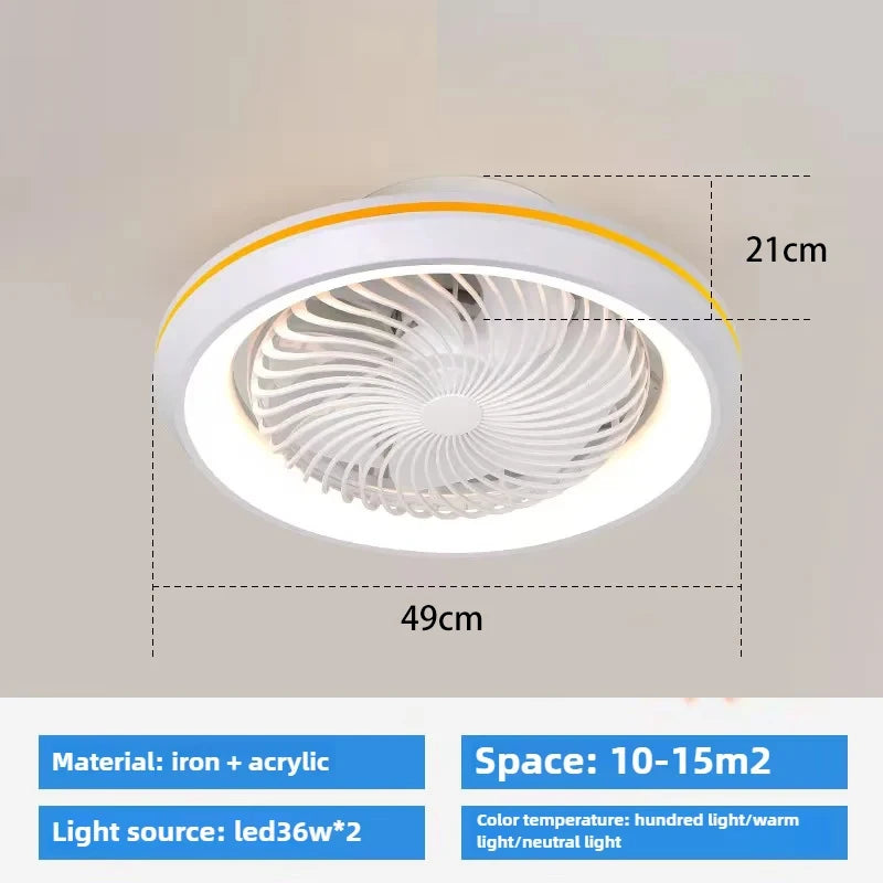 6-Speed Enclosed Circular Fan Light with Remote Control, Bedroom Fan Light, Living Room Bedroom Dining Room Ceiling Light
