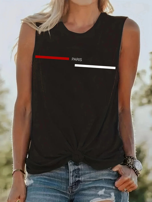 Women's Summer PARIS Print Loose Women Tee-shirt High Quality RapperLarge Breathable and Comfortable Sleeveless Tank Top T-shirt