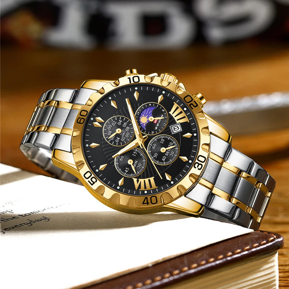 VA VA VOOM Top Brand Luxury Watch for Man Quartz Sports Men Watch Waterproof Luminous Stainless Steel Chronograph Men Wristwatch