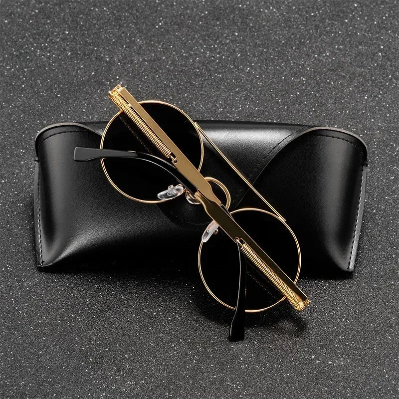 Round Steampunk Sunglasses Men Vintage Rimless Sun Glasses For Women Metal Punk Sun Glasses Elastic Temples Lentes De Sol