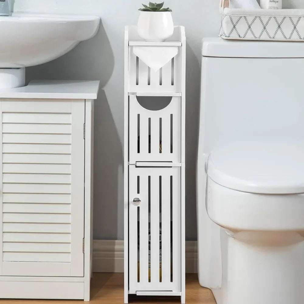 Bathroom Storage Cabinet Toilet Paper Narrow Holder Stand Save Space Multi Layered Bathroom Cabinet Large Capacity Storage Shelf