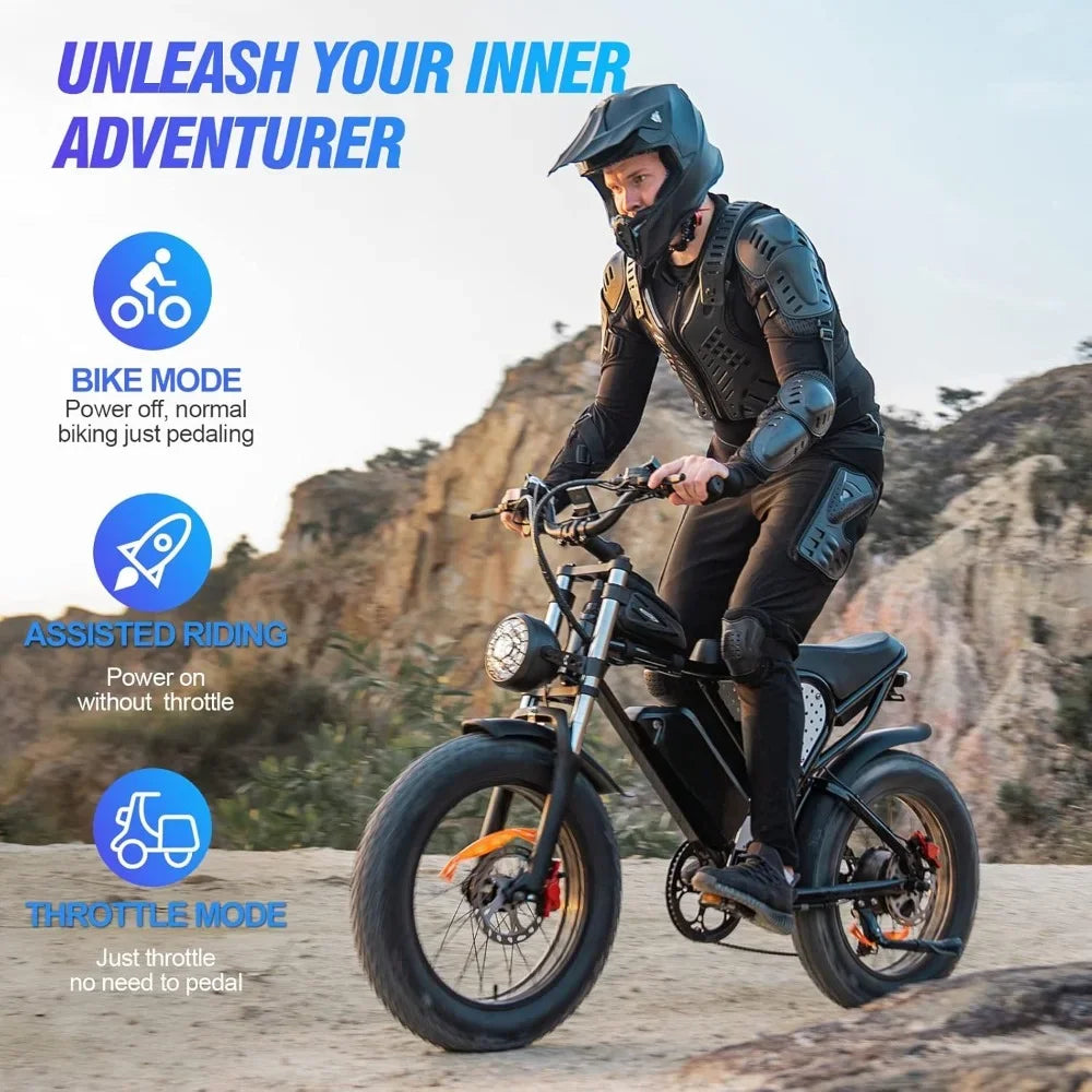 Electric Bike, 1000W,48V, 20AH,40AH Battery, Max 50-180 Miles Electric Motorcycle, 20" Fat Tire Dirt Bike,7-Speed E-Bike