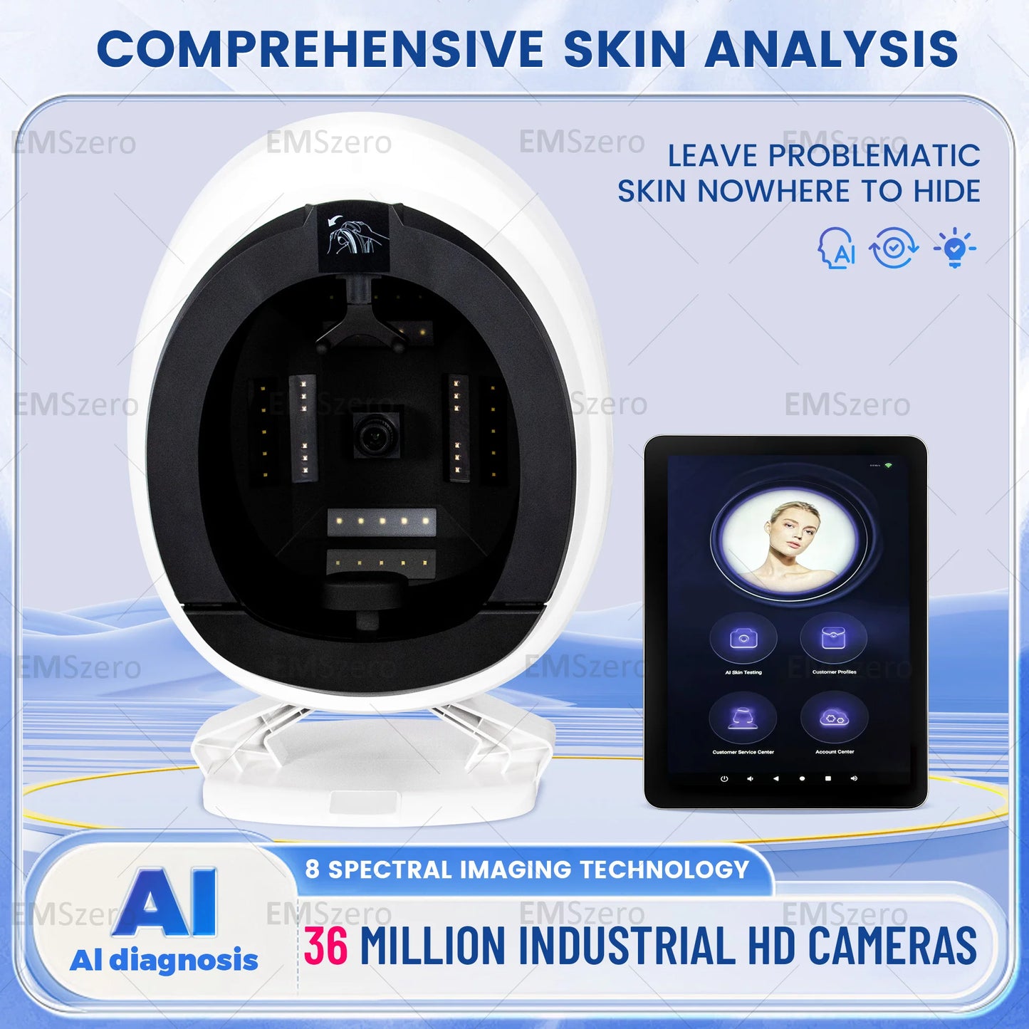 AISIA Q1 3D AI Facial Skin Analyzer - 8 Spectrum Professional Skin Problem Detection and Diagnosis Machine for Beauty Salons