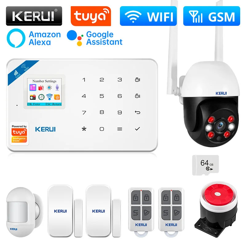 KERUI 4G/2G Smart Home Security Alarm System with Door Sensor Motion Detector Siren Tuya Smart WIFI GSM Burglar Alarm Kit