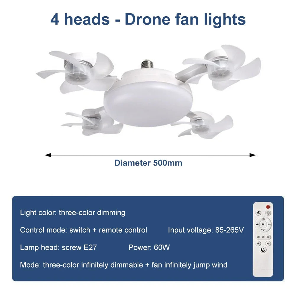 Intelligent ceiling light electric fan light Kitchen high wind power Silent Easy to clean Screw Fan Light Restaurant Fan Eye