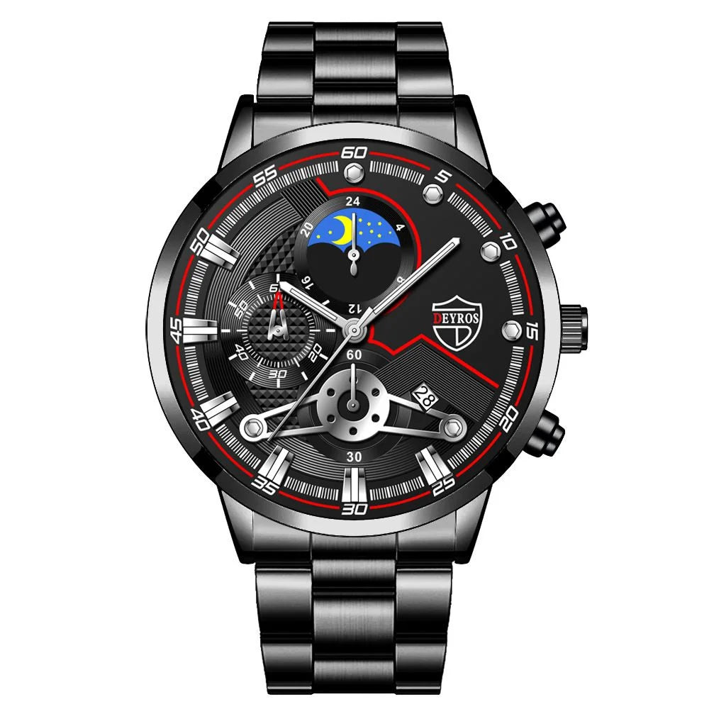 Reloj Hombre Men's Luxury 3-Piece Business Watches Mens Full Calendar Leisure Sports Watch Men Stainless Steel Quartz WishWatch
