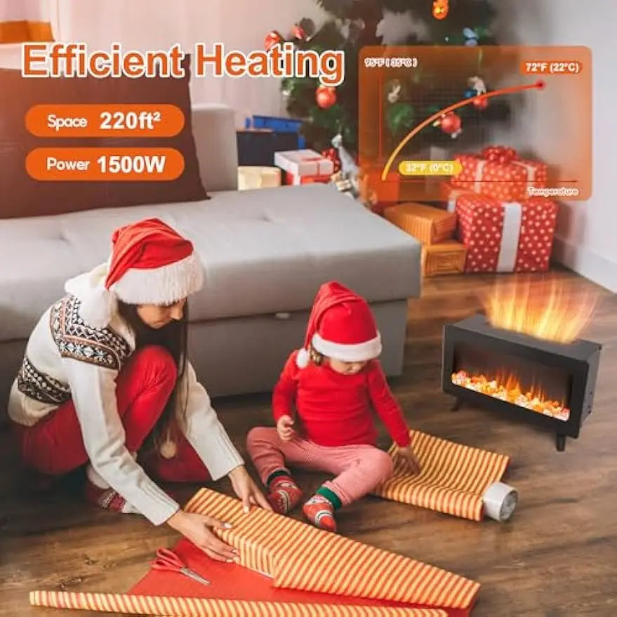 16" Electric Fireplace Heater with Realistic 3D LED Flames, Freestanding Indoor Space Heater, 750/1500W, Overheating Protection