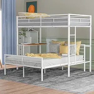 Harper & Bright Designs Metal Triple Bunk Bed with Stairs, 3 Beds Bunk Bed & Twin Over Twin Bunk Bed with Storage Shelves Stairc