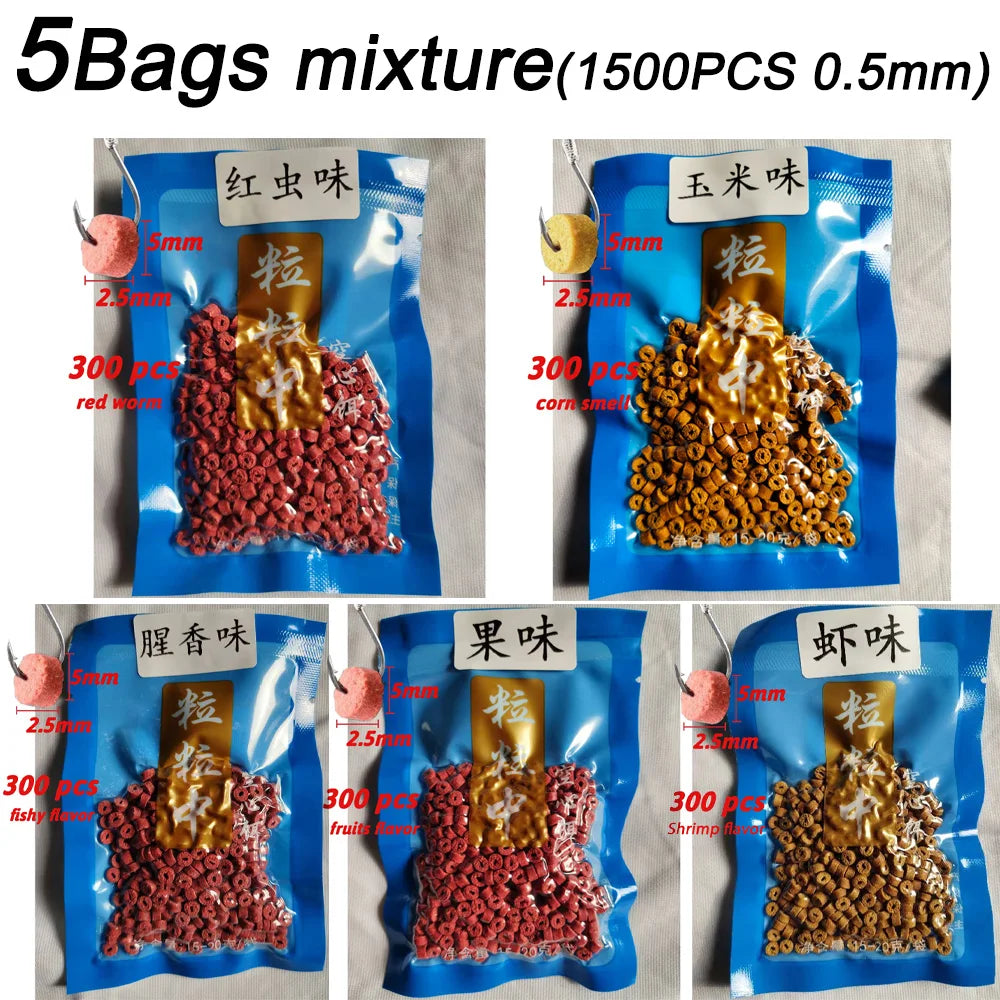 5 Bags Fishing Feed Attractant Hollow Granular Lure Nutrition Food Fishy Flavor Scent Pesca Carp Atomization Bite Hook Soft Bait