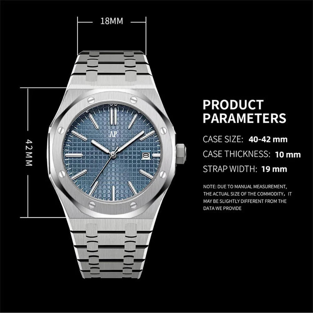AP Luxury Brand Classic Trendy Men's Delicacy Watch Waterproof Stainless Steel Wristwatch Luminous Date Mineral Glass Watch Gift