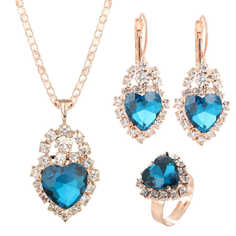 Jewelry Sets Women Wedding Jewelry Set for Brides Gold-Color Zirconia Earring Pendant Necklace Ring Sets